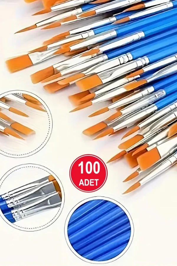 100'lü Akrilik Boya Fırçası Seti 50 Düz 50 Sivri Uçlu Naylon Kıllı Yağlı Boya Suluboya Ve El İşi İçin Çok Amaçlı